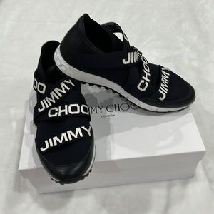 100% authentic Jimmy Choo Toronto XKE Black/White Nappa/ Knit/elastic sneakers